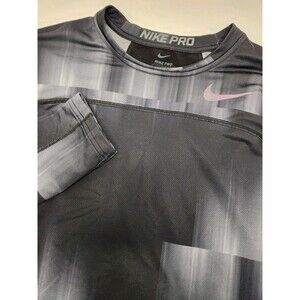 Nike Pro Shirt Men's L Black Gray Long Sleeve Hyperwarm Fitted Stretch Geometric